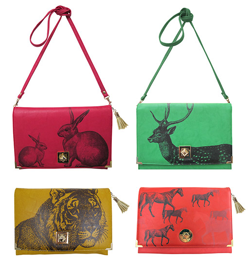 Heritage and Harlequin clutch bags