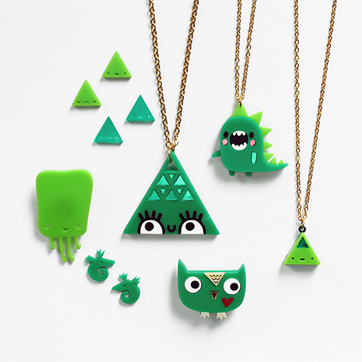 Green acrylic jewellery from Little Moose