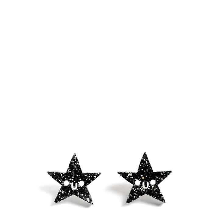 Glitter Black Smiling Star Stud Earrings | Little Moose | Playful ...
