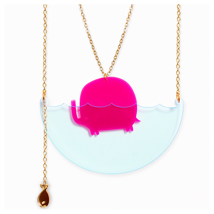 Cute laser cut perspex elephant in water necklace