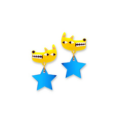 'Idol Eyes' Yellow Dog Stud Earrings