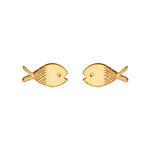 Simple, easy to wear fish stud earrings in mirrored gold