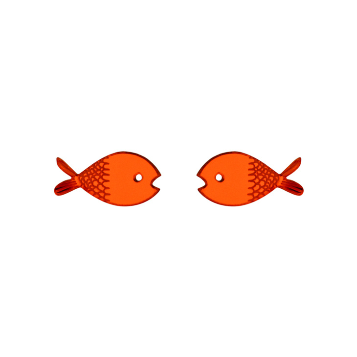 Lasercut orange fish earrings with elegant etched detail.