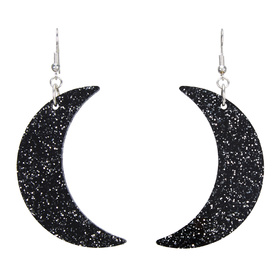 Glitter Black Moon Earrings