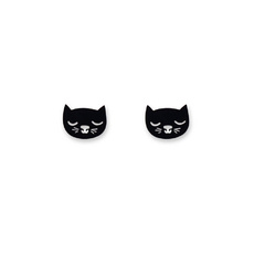 'Catnap' Black Cat Stud Earrings