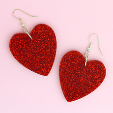 Glitter Red Heart Earrings