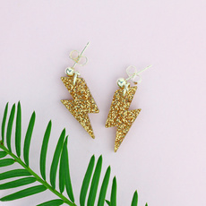 Gold Glitter Lightning Bolt Studs