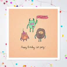 Peach 'Let's Party' Greeting Card by Carrie Lewis