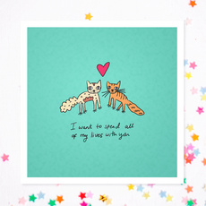 Teal 'I Want to Spend All of my Lives With You' Cats Greeting Card by Carrie Lewis