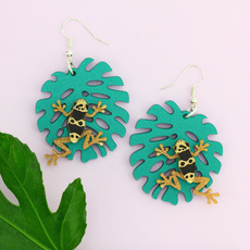Yellow Banded Poison-Dart Frog Leaf Earrings