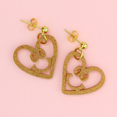 Glitter Gold Smiling Heart Charm Earrings