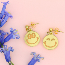 Mirror Gold Smiling Face Charm Earrings