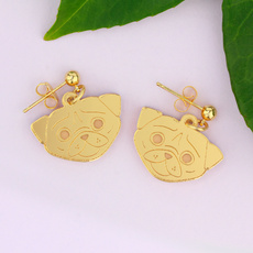 Pug Gold Dog Stud Earrings