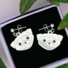 Pug Dog Silver Stud Earrings