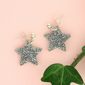 Silver Glitter Star Studs